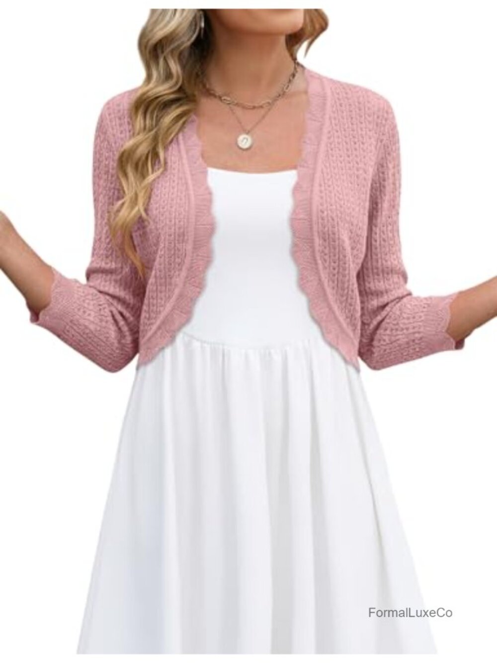 Women's 3/4 Sleeve Cropped Cardigan Knit Open Front Bolero Shrug for Dresses